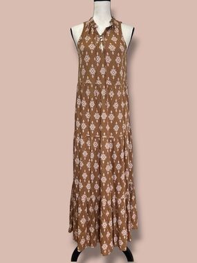 BILA 77 Size XS Geometric Aztec Print Sleeveless Maxi Dress HALTER BOHO WESTERN